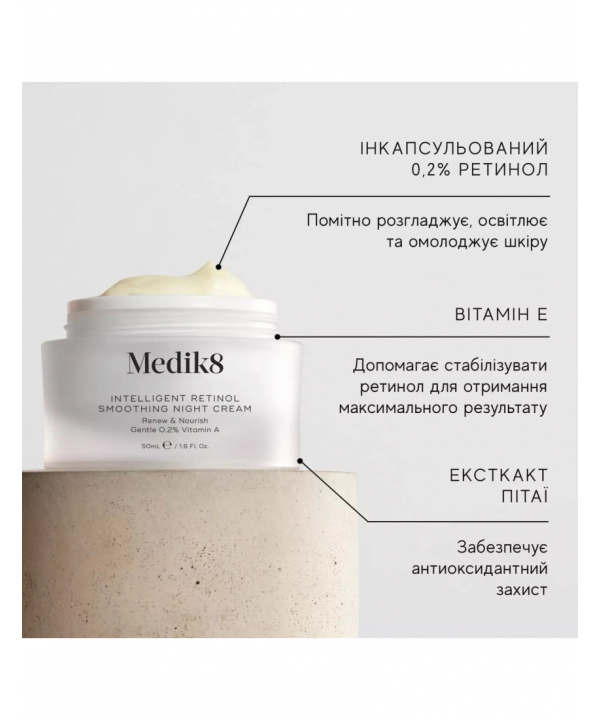 Відновлюючий та живильний нічний крем з 0,2% вітаміну А Medik8 Intelligent Retinol Smoothing Night Cream 50mL